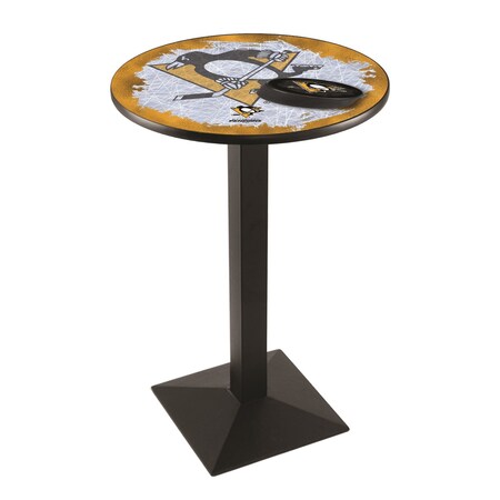 Holland Bar Stool Co 36" Blk Wrinkle Pittsburgh Penguins Pub Table, 36" dia. Top L217B3636PitPen-D2